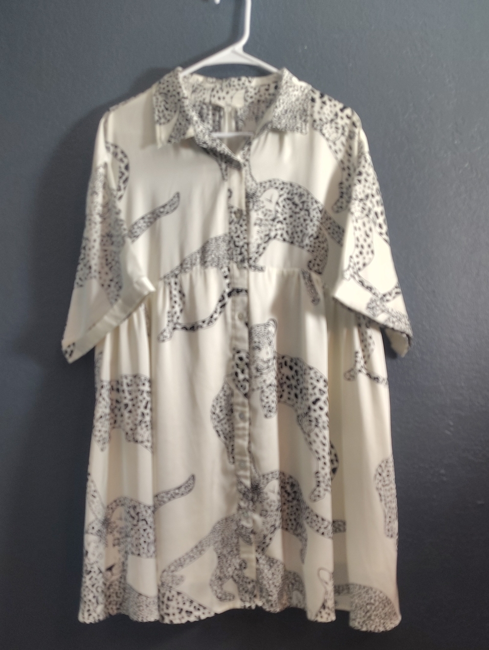 entro Cream Babydoll Mini Dress with Black Leopard Cheetah Satin Print